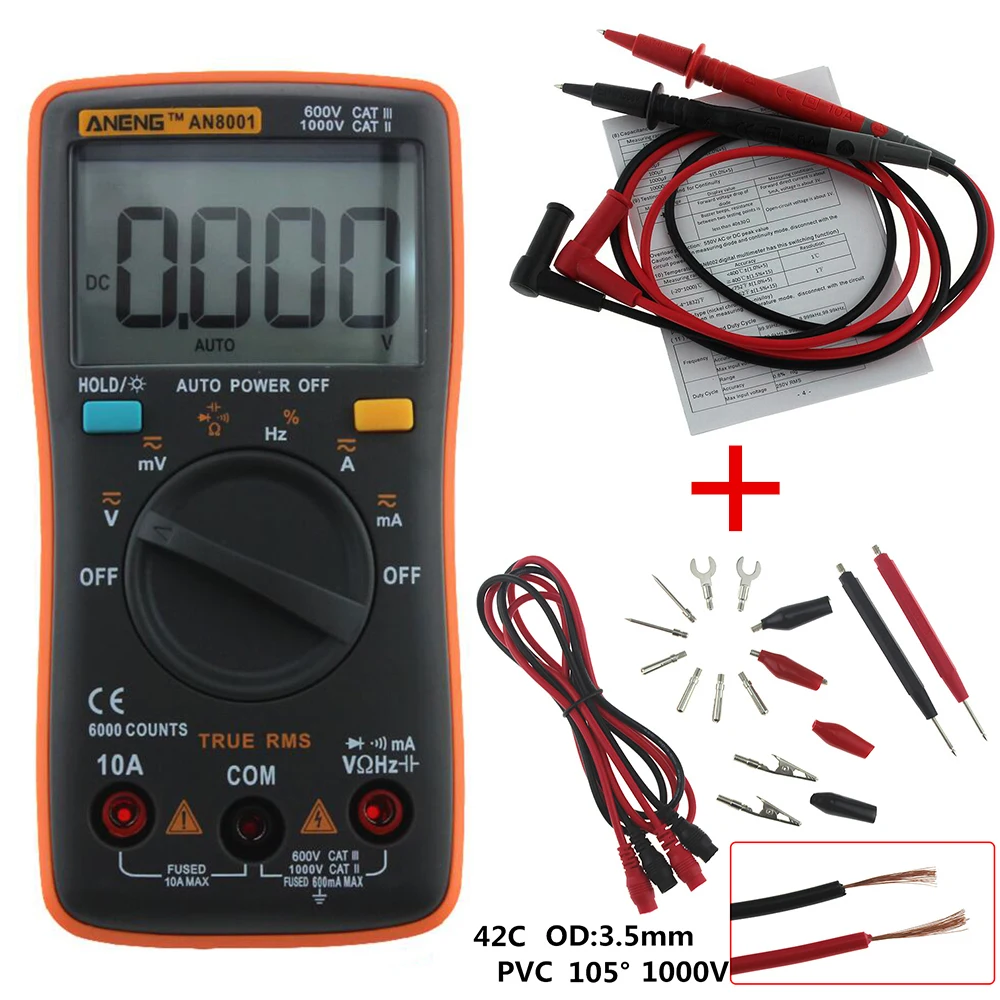 Transistor Tester ANENG AN8001 Auto Range Digital Multimeter 6000 Counts Backlight AC/DC Ammeter Voltmeter Ohm Portable Meter