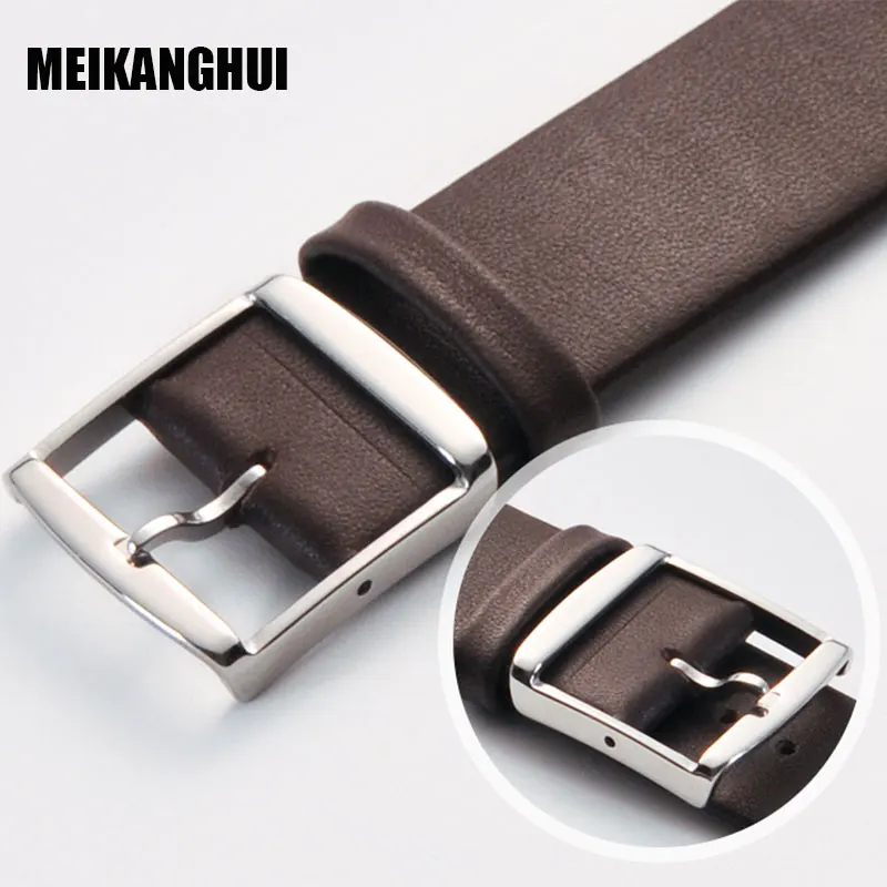 MEIHANGHUI Watchband Leather Black Dark brown Watch Band 16mm 18mm 20mm 22mm 24mm Replacement Strap Polished Pin Buckle