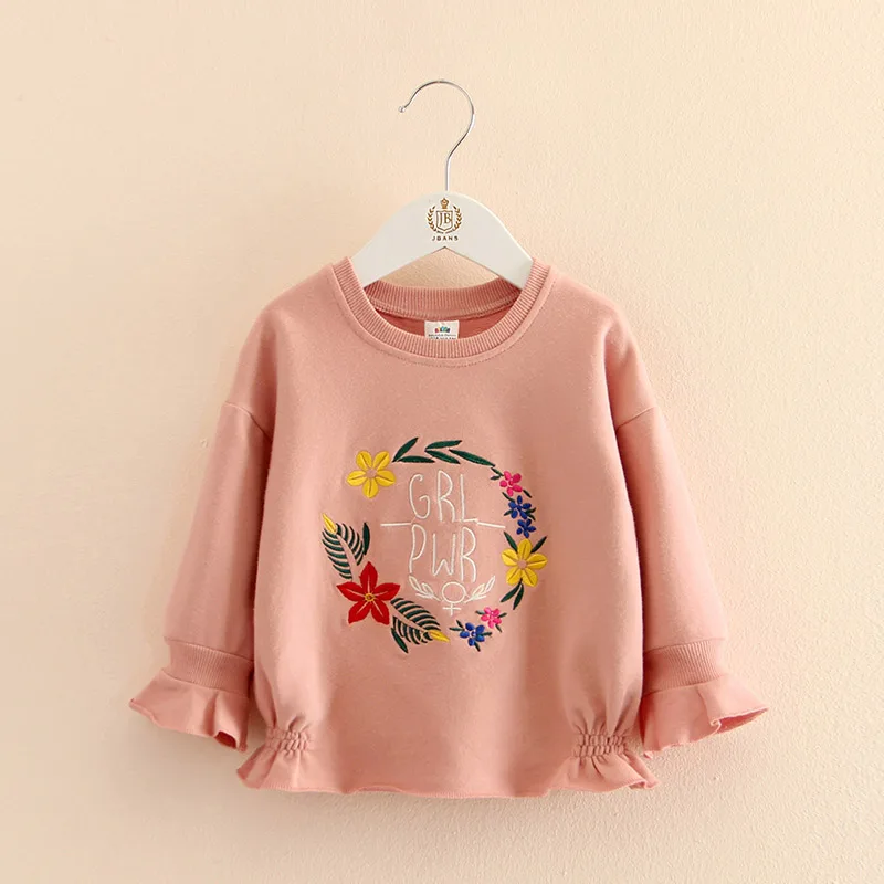 2024 Autumn New 3-4 5 6 7 8 9 10 Years Children\'S Clothing Kids Baby Flower Letter Flare Trumpet Sleeve Sweatshirts For Girls