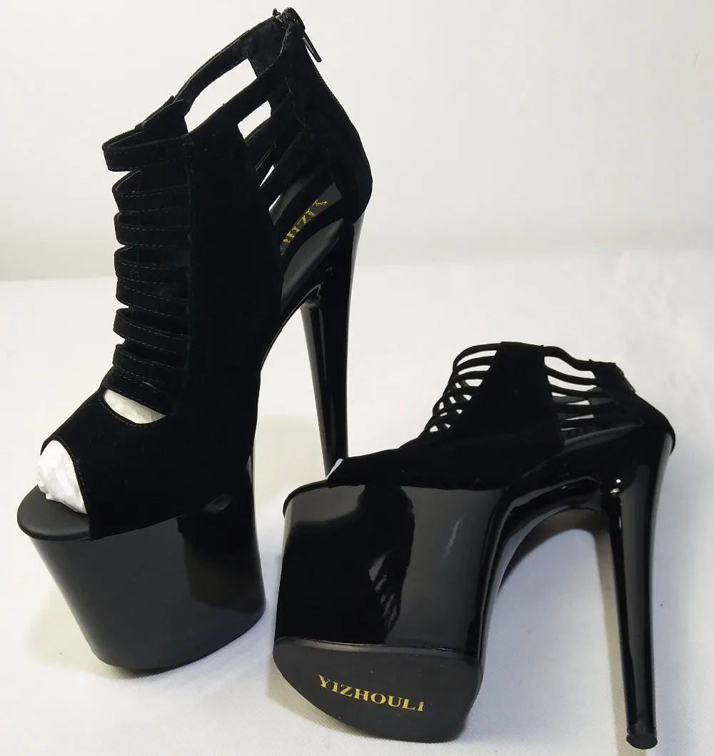 The 17-20cm stage of the super black high heels shows the sandals of the nightclub fashion women\'s shoes.