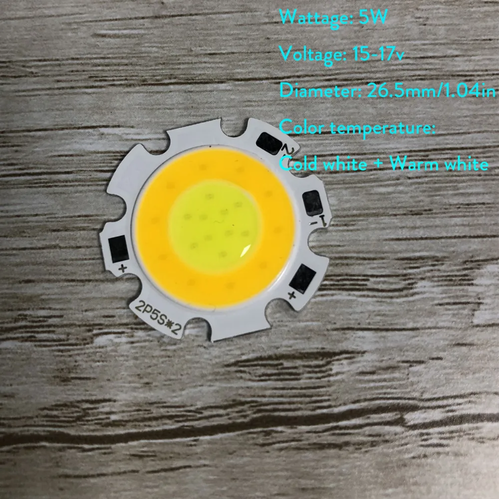 1pcs Two-tone Warm White + Cold White LED Light Beads Cob Chip Current 3W 5W 7W 10W Round Chips 280mA - 300mA