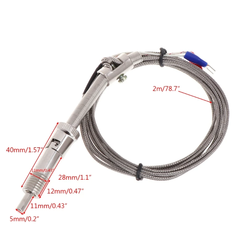 Stainless Steel Temperature Sensor K Type Thermocouple Bayonet Compression Spring with 2m Cable Wire for Temperature Controller