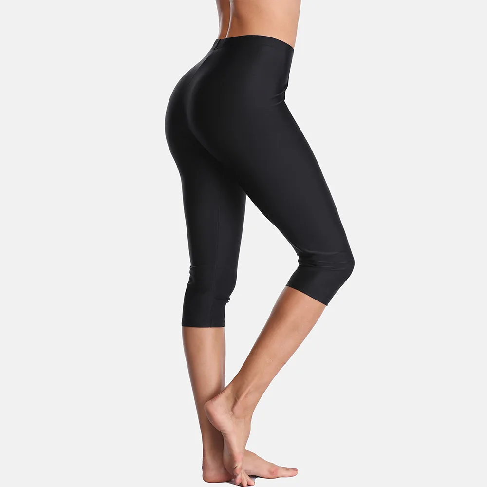 Charmleaks-pantalones de baño de cintura alta para mujer, Tankini, parte inferior lisa, Capris, pantalón corto
