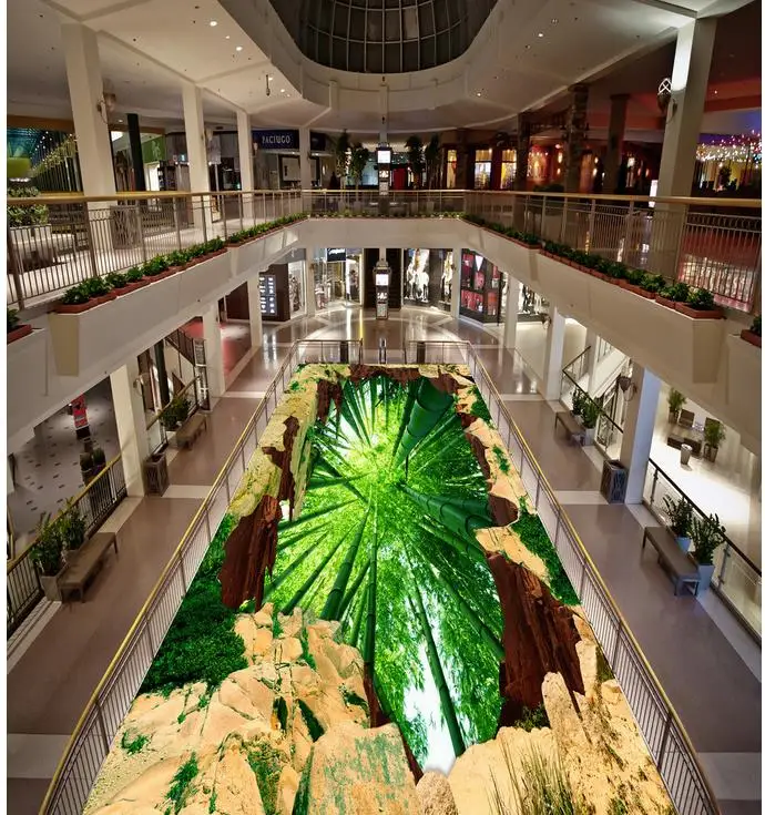 

Custom 3D painting floor wallpaper PVC adhesive The 3 d floor stone bamboo forest Modern Floor painting