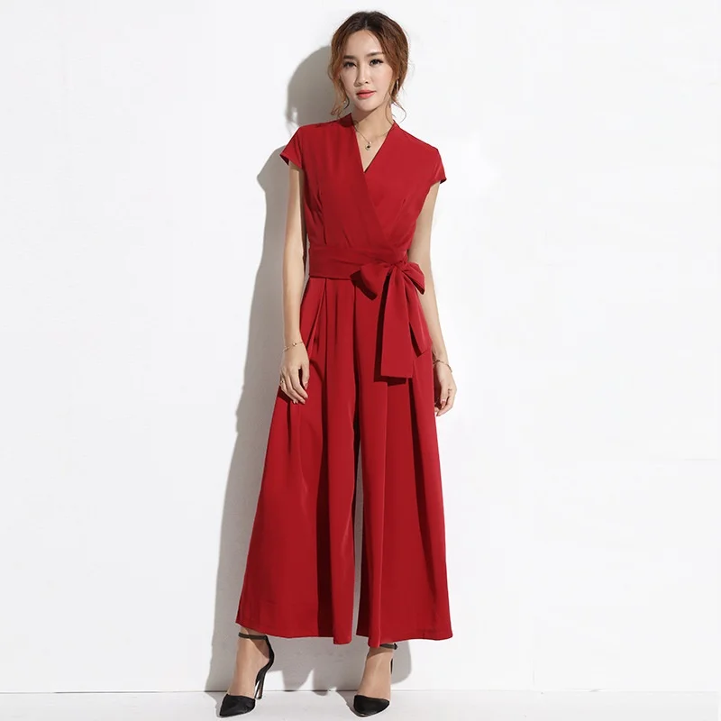 Đồng Màu Jumpsuit Mùa Hè 2019 Nữ Cột Dây Áo Liền Quần Paysuits Ống Rộng Thanh Lịch Liền Quần Cho Nữ 2019 DD2118