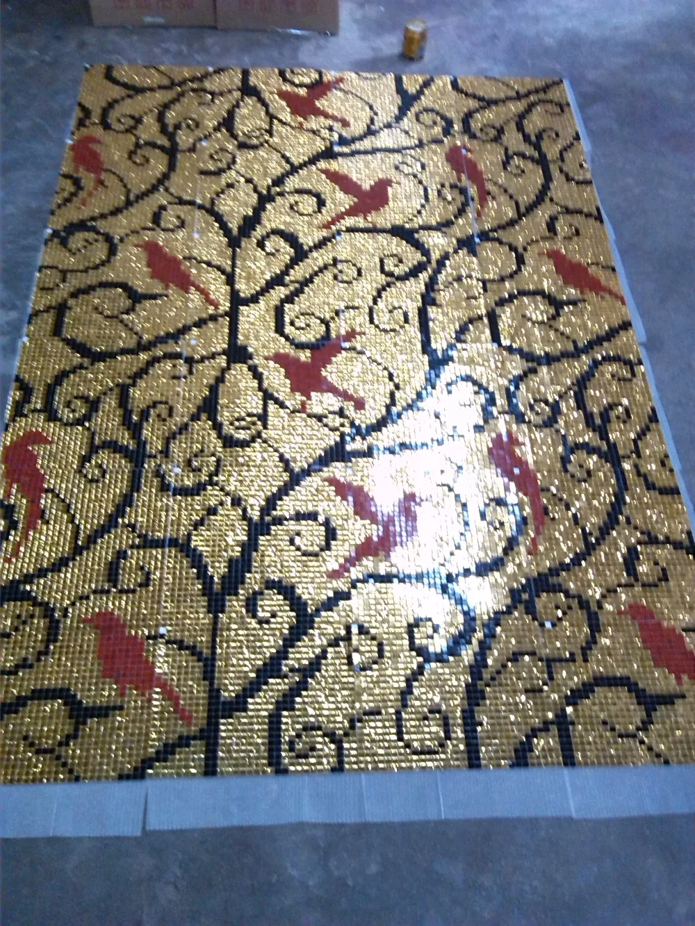 Customized Golden glass mosaic design,Luxury mosaic bird design