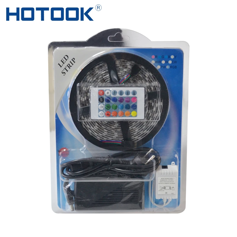 HOTOOK LED Strip 5m Full Kit waterproof rgb diode tape lighting 5050 300leds flexible +24Keys Remote Controller