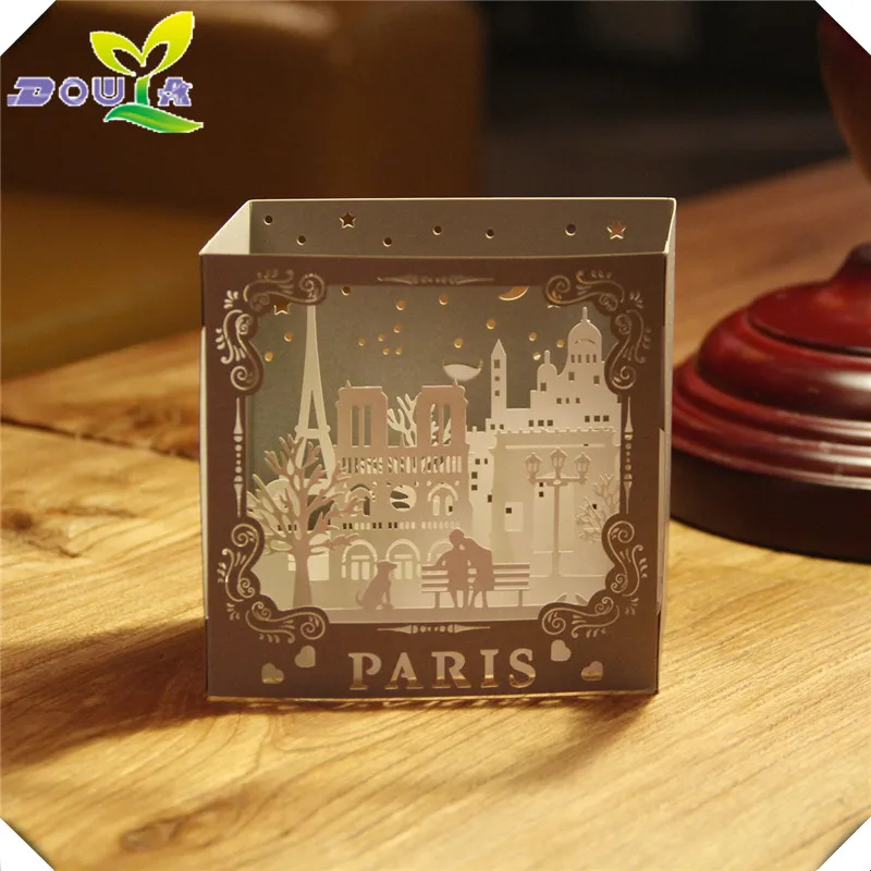 3D creative romantic wedding three-dimensional paper cards New York Paris city landscape of small business card