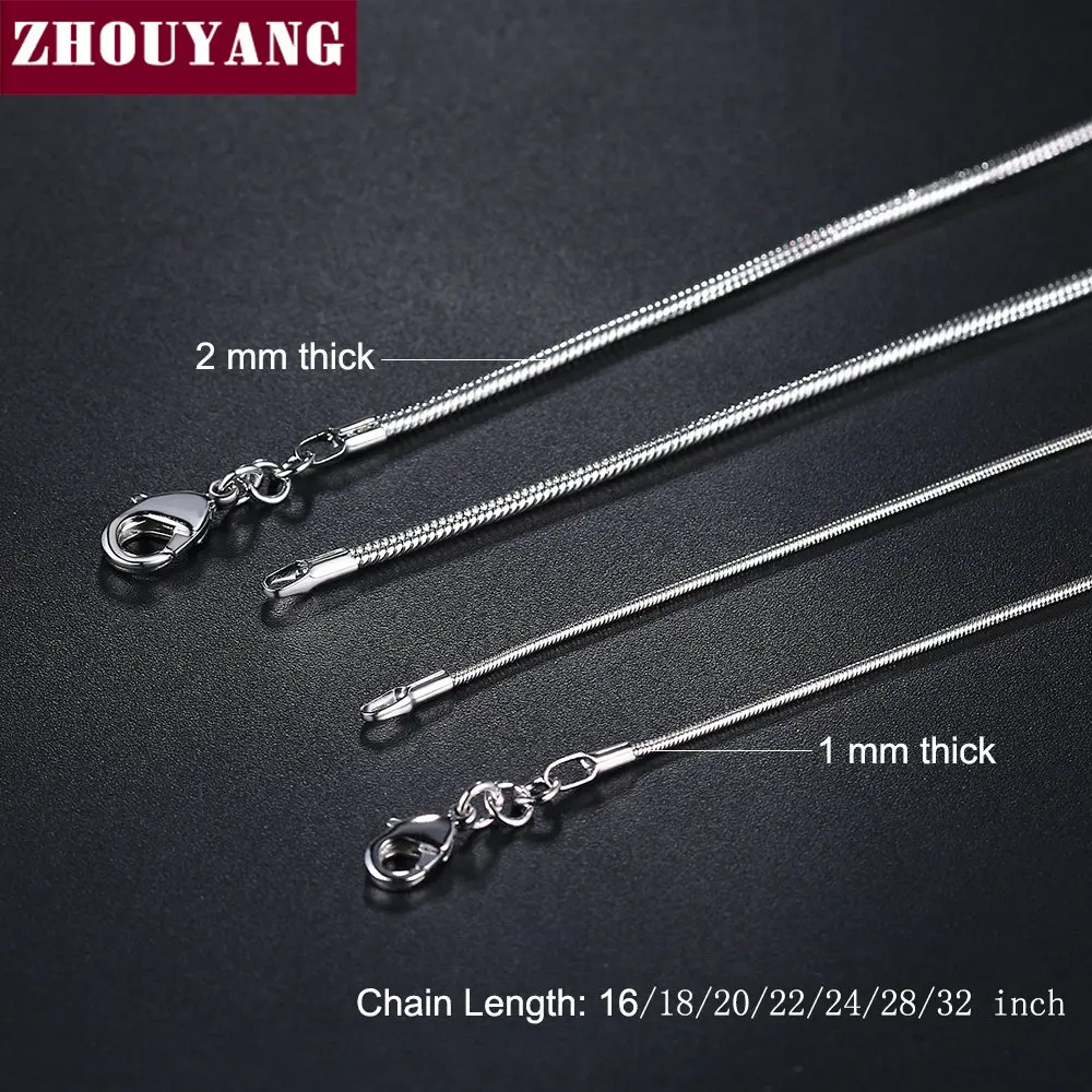 ZHOUYANG  1mm - 2mm 16-32 inch Silver Color Snake Necklace Chain Factory Price Top Quality C008 C010