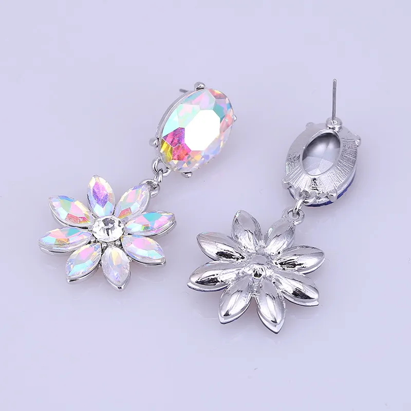 Sehuoran New Design Crystal Drop Earrings For Woman Zinc Alloy Long Luxury Flower Earrings Brand Jewelry For Chrismas Gifts