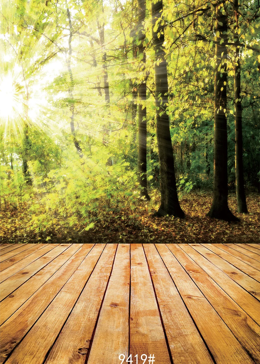 Spring Sunlight Forest Wooden Floor  Vinyl Photographic Background Customized For Wedding Backdrops Photo Shoot Booth Studio