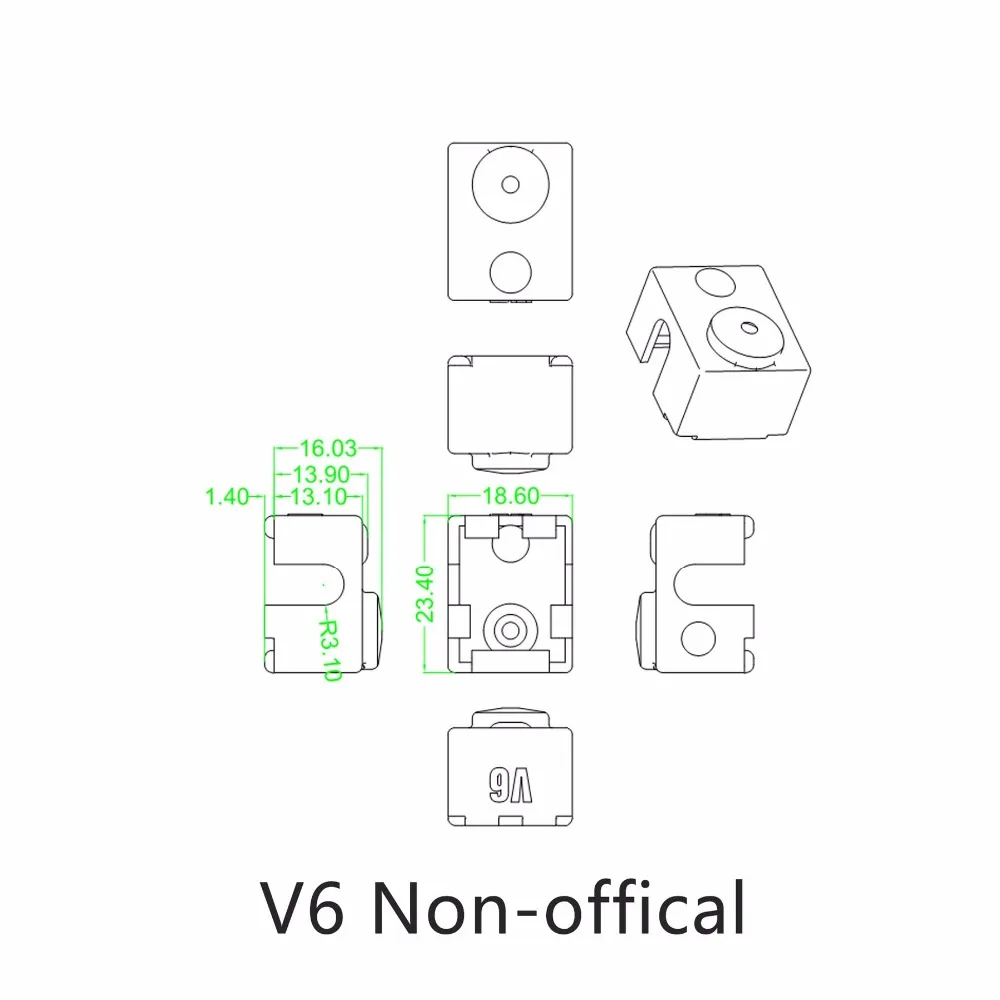 1 шт. V6 силиконовый чехол для 3D-принтера поддержка V6 PT100 Оригинальный J-head Hotend 1,75/3,0 мм подогреваемый блок экструдер для 3D-принтера