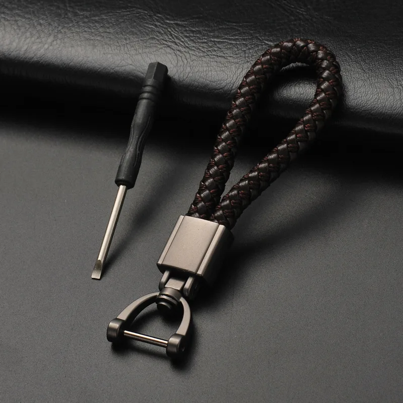 Hand Woven Leather Horseshoe Buckle Car Keychain Keyring Retro Auto Car Key Rings Holder For Audi BMW Benz Mazda Toyota Renault