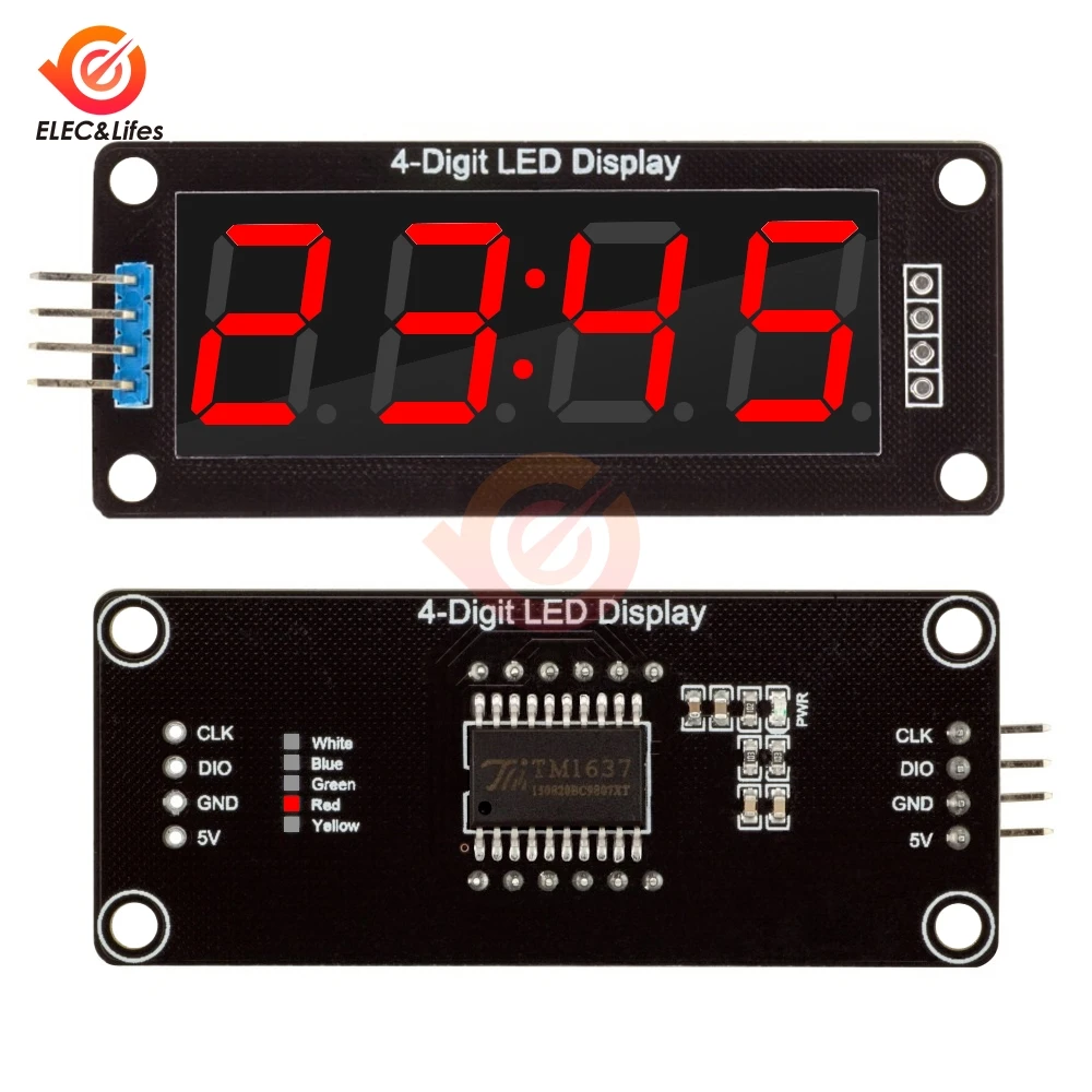 TM1637 4-Digit Digital LED Display Module For Arduino I/O 7 Segment 0.56 Inch Clock Red Green Blue Tube Serial Driver Board Pack