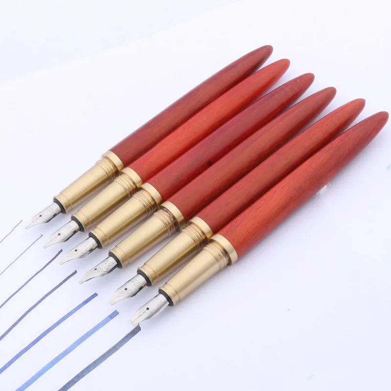 NEW Parallel 556 Fountain Pen Red Wood Duckbill Gothic Art Flower Body Flat Tip Vinyl Brass Stationery Office School Supplies