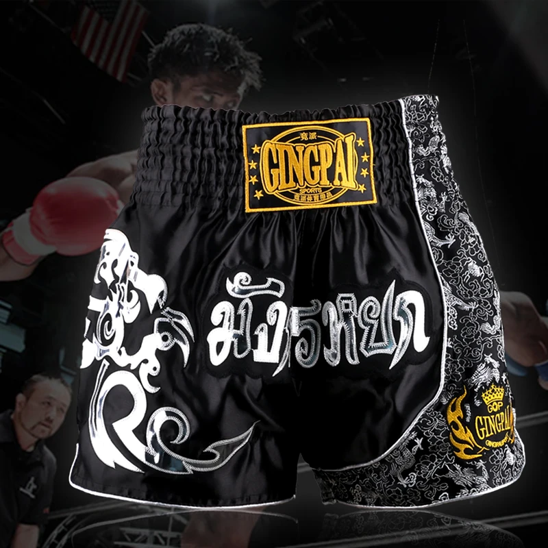 Mens Sanda boxing Shorts MMA Fight trunks breeches Martial Arts Seen Pants Muay Thai Shorts Black Red Short Trunks