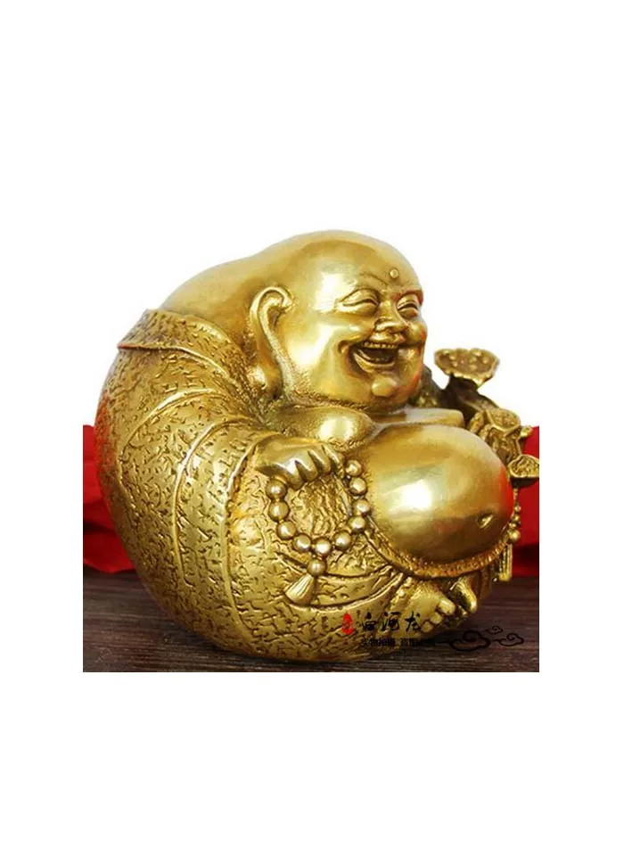 

Chinese Feng shui Brass Copper Ruyi Wealth Happy Laugh Maitreya Buddha Statue