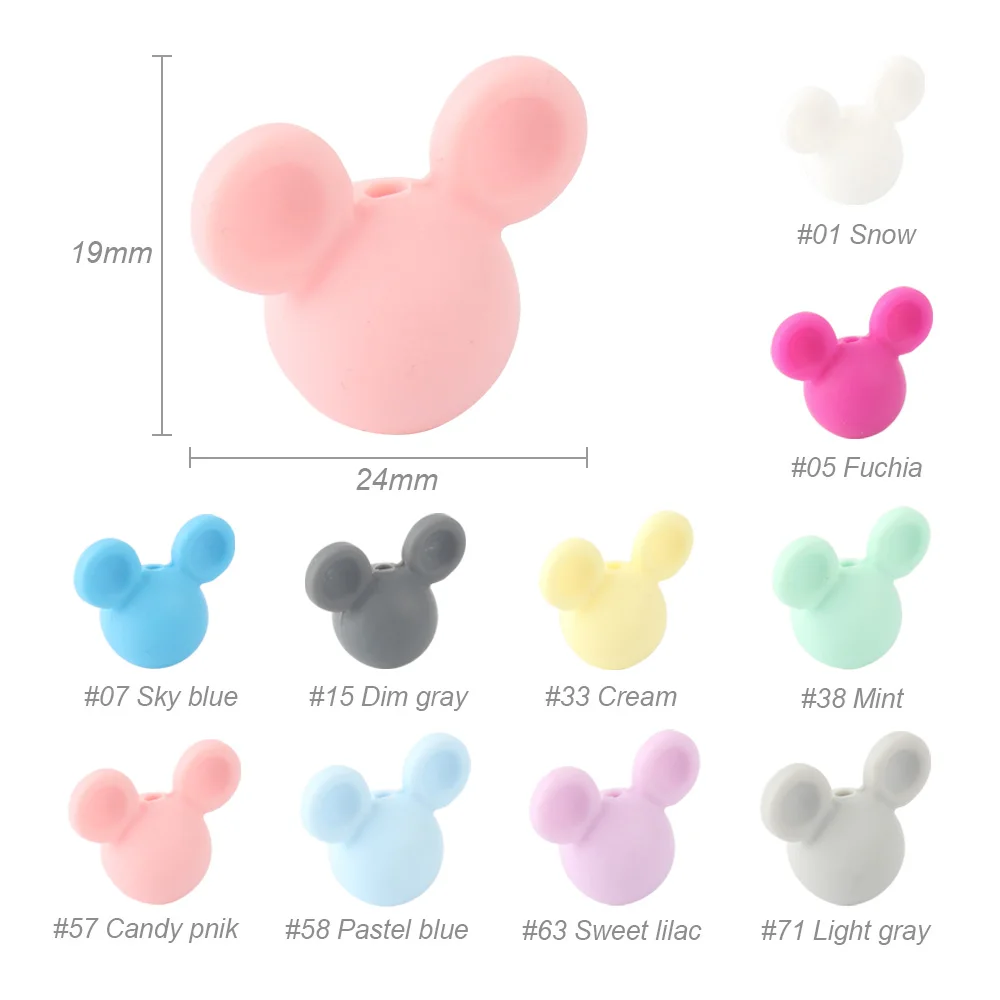 Keep&grow 10Pcs/lot Silicone Beads Cartoon Mouse Bead For DIY Making Baby Teething Necklace Accessories BPA Free Chawing Toy