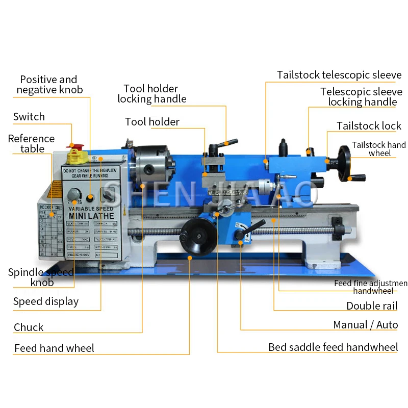 MX-0618 Multifunction Mini Lathe 220V Instrument Digital Display Lathe Beads Machine Wood Metal Processing DIY Essential Machine