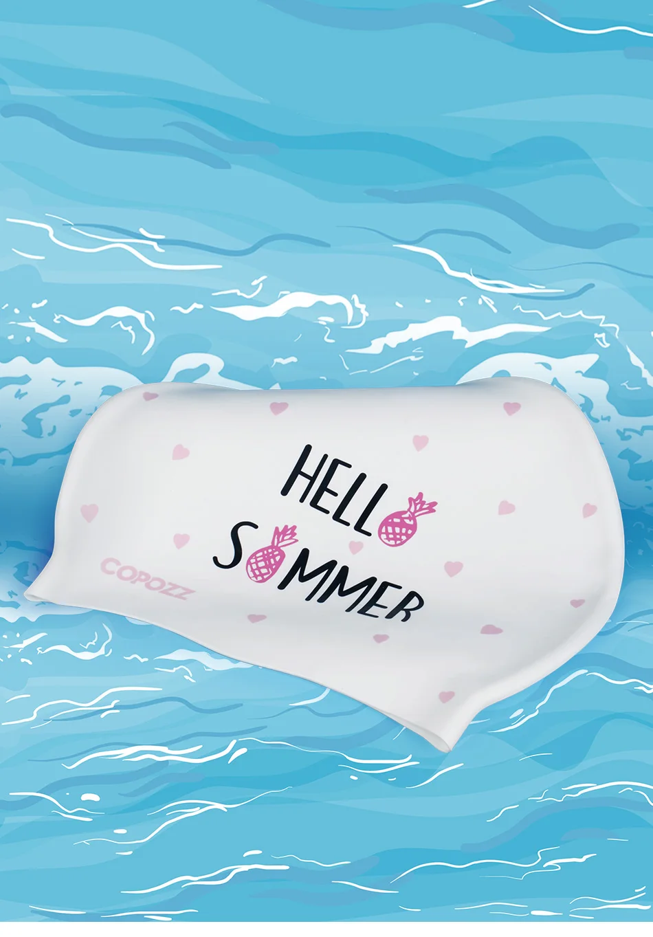 COPOZZ Wasserdichte Silikon-Badekappe für langes Haar, professionelle Damen-Schwimmmütze, Gehörschutz, Wassersport, Schwimmbadkappe – Detail 3