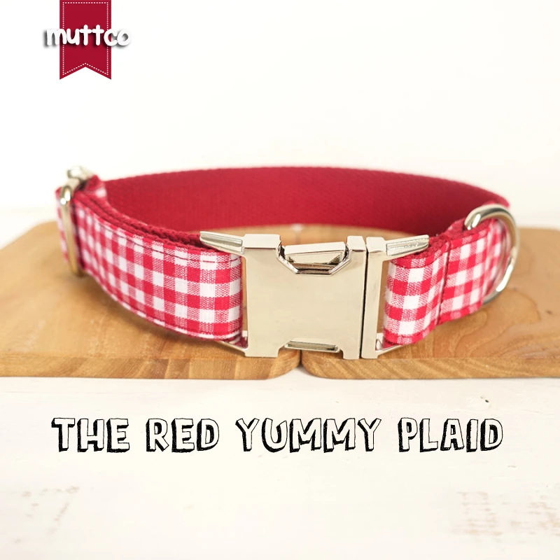 

10pcs/lot MUTTCO wholesale characteristic high quality dog collar THE RED YUMMY PLAID creative stout dog collars 5 sizes UDC047