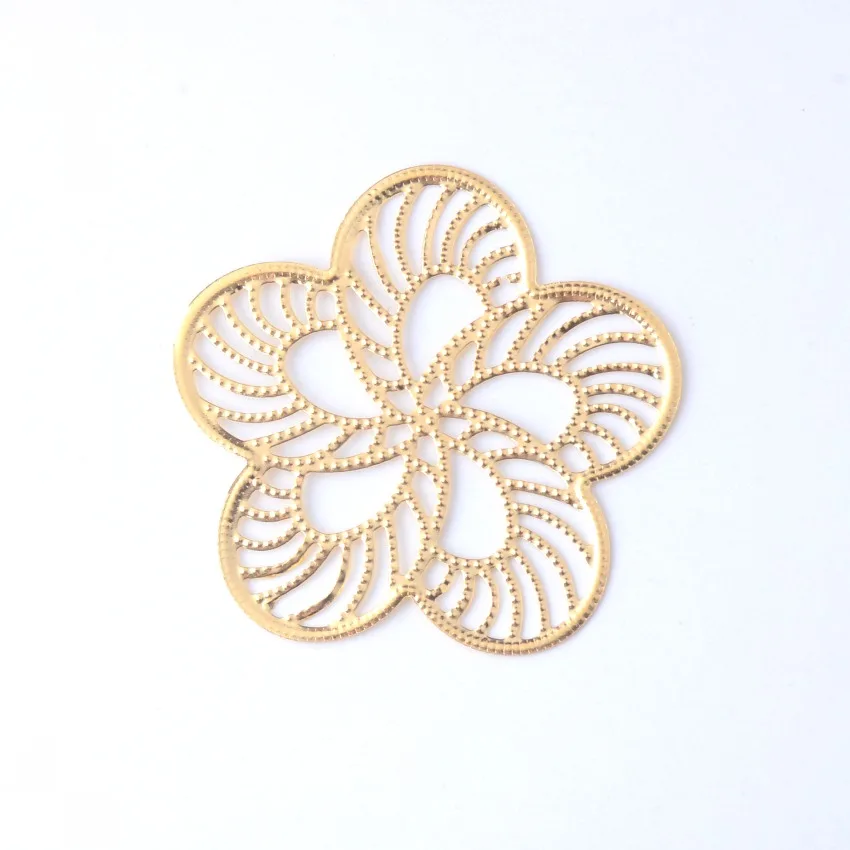 Free shipping Retail 15Pcs Embellishment Findings Flower Filigree Connectors Gold Tone Gift Decoration DIY Hollow 5x5cm F0414*3