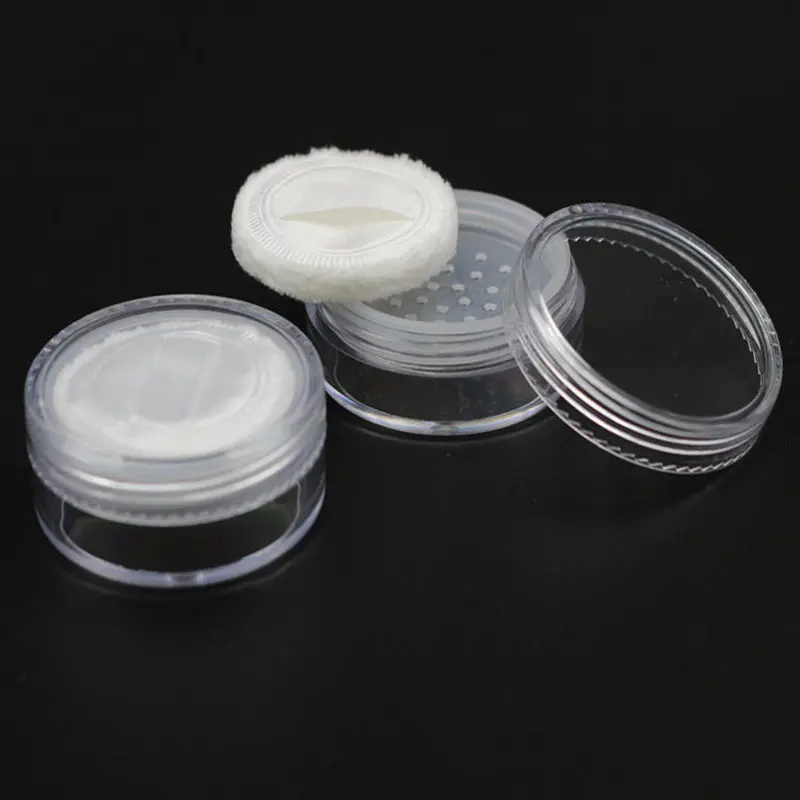 6pcs 20g Loose Powder Puff Jar Refillable Pot With Sifter Grid Lid Cosmetic Container PS Clear Plastic Empty Cream Jar Packaging