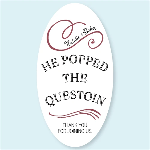 50 Pieces, 5-7CM, White, He Popped the Question, Custom Personalized, Wedding Stickers, Candy Favors Gift Boxes Labels