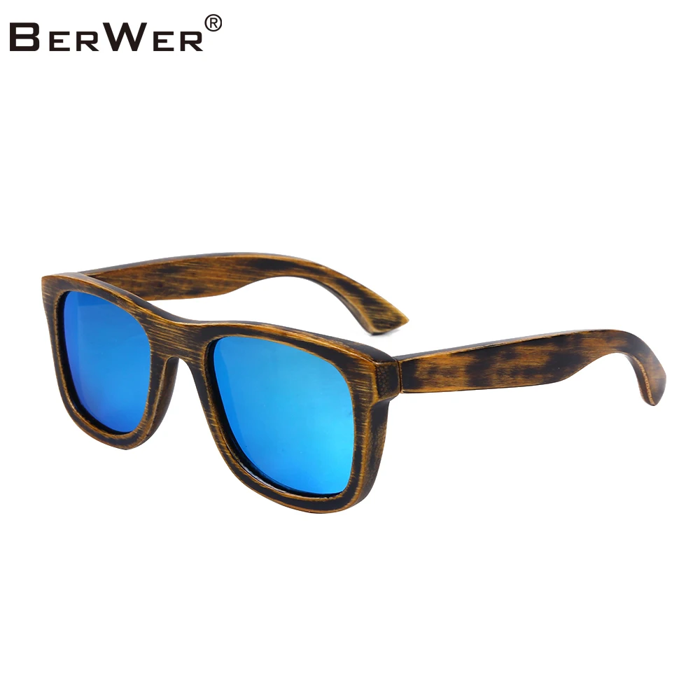 BerWer 2024 Designer Bamboo Wood Sunglasses Polarized Men Women Wooden Glasses Coating Summer Style