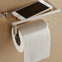 Bathroom Toilet Roll Paper Holder Wall Mount Stainless Steel Bathroom WC Paper Phone Holder with Storage Shelf Rack