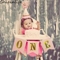 Chicinlife 1Set Pink Number ONE High Chair Banner Birthday Party Baby Shower Girl 1st Birthday Bunting Garlands Decor Supplies