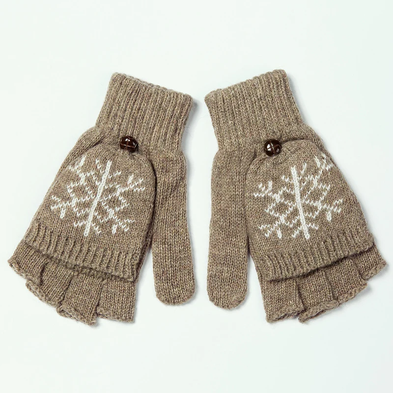 Fashion Clamshell Winter Gloves Women Men Warm Wool Acrylic Fingerless Gloves Jacquard Snowflake Pattern Mittens Female Couple