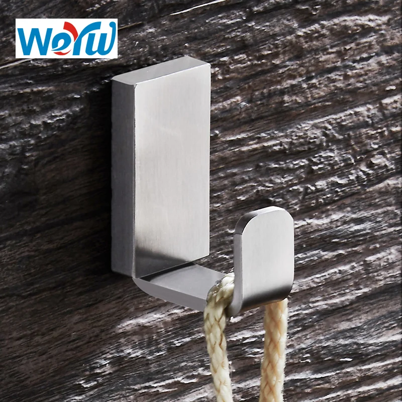 WEYUU Bathroom Accessories  Robe Hook 304Stainless Steel Wall-mounted Clothes Coat Hook Square Chassis Wire drawing