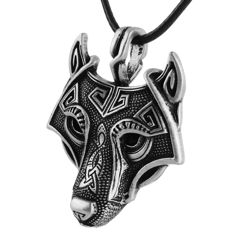 LANGHONG 10pcs Norse Viking Necklace For Men Norse Wolf Head Necklace Original Animal Jewelry Wolf Head hange