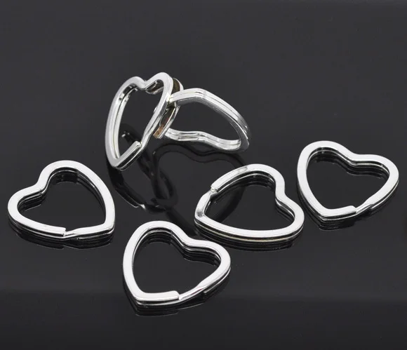 Free Shipping 50pcs Silver Plated Valentine Heart Split Rings Key Rings 31x31mm Findings Wholesale