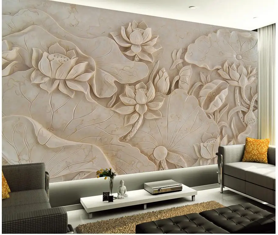 

Home Decoration 3d stereoscopic wallpaper Relief Design of TV Backdrop for Lotus photo wall murals wallpaper