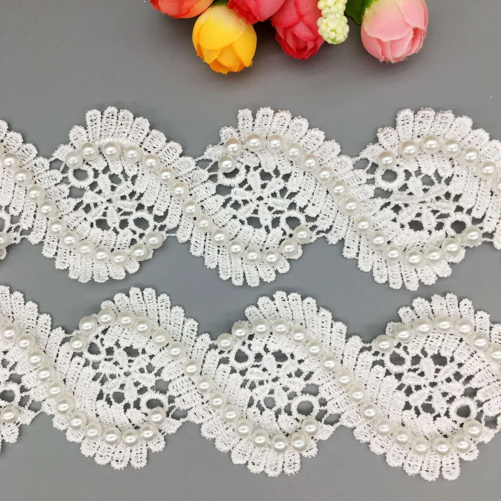 10X Vintage Millepiedi Pearl Beaded Lace Trim Nastro Tessuto Ricamato Applique Patchwork Fatti A Mano di Nozze FAI Da TE Mestiere di Cucito