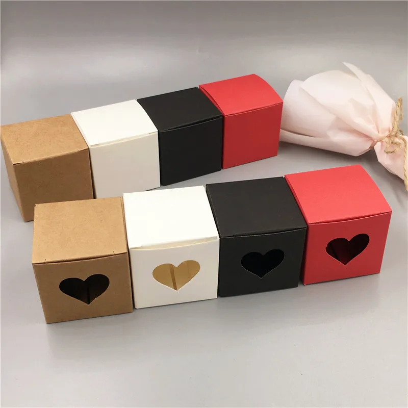 50Pcs/Lot 5x5x5cm Mini Cube With Heart Paper Candy Gift Storage Box For Valentine`s Day Anniversary Goods Gift Pack Mooncake Box