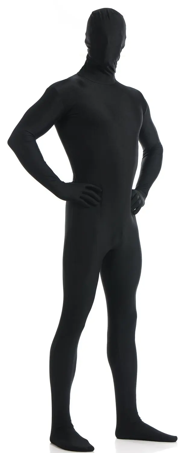 Ensnovo-Homens Spandex Nylon Zentai Personalizado Segunda Pele Terno Apertado, Manga Longa Preto One Piece Full Body Cosplay Traje de Halloween