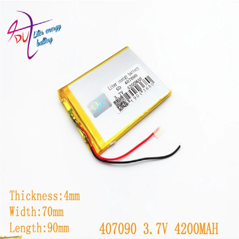 

10 pcs 3.7V 4200mah 407090 Polymer Lithium Li-Po Rechargeable Battery For GPS DVD PAD e-book tablet pc power bank