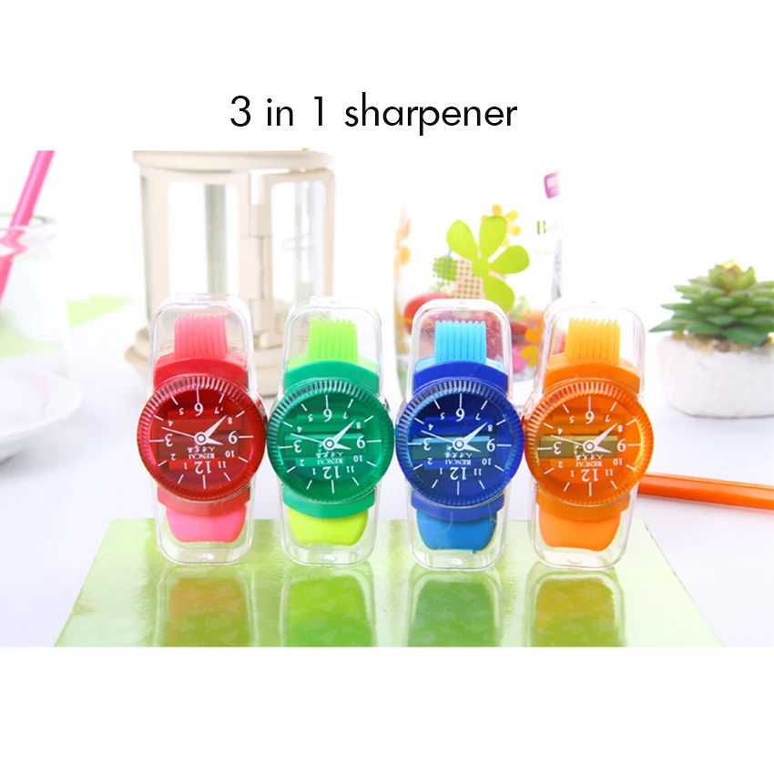 Manual Pencil Sharpener with Eraser and Cleaning Brush Multifunction Watch Mechanical Pencil Sharpener For Kids School Supplies