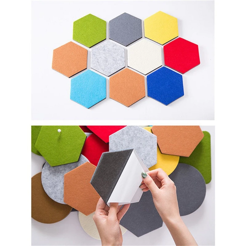 Hexagon Pad Cork Board/Pin Board, 9-Pack Colorful Wall Tiles Memo Felt Board For Wall Stickers Home Decors