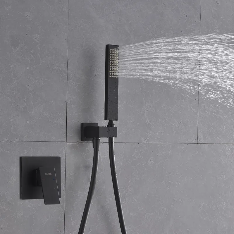 

Black / Chrome Wall mounted Brass bathroom shower faucet set Cold and hot water faucet control valve Handheld shower head set