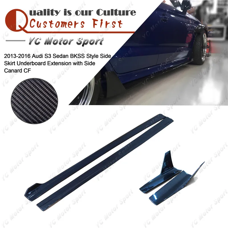 Car Accessories Carbon Fiber Side Skirt Kit Fit For 2013-2016 S3 Sedan BKSS Style Side Skirt Underboard Extension with Canard