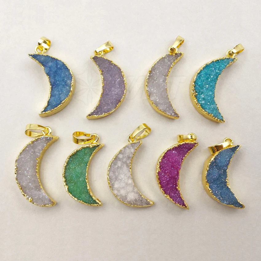 WT-P1237 WKT New Coming Druzy Quartz Crescent Pendant Colorful Pendant For Girls Women Loverly Jewelry Design Pendant