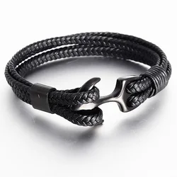 Trendy Quality black Anchor Bracelet Charm Multilayer Leather Friendship Bracelets for Women & Men Jewelry Gift