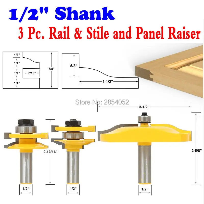 3 Pc. Rail & Stile and Panel Raiser Router Bit Set - Large Ogee -1/2