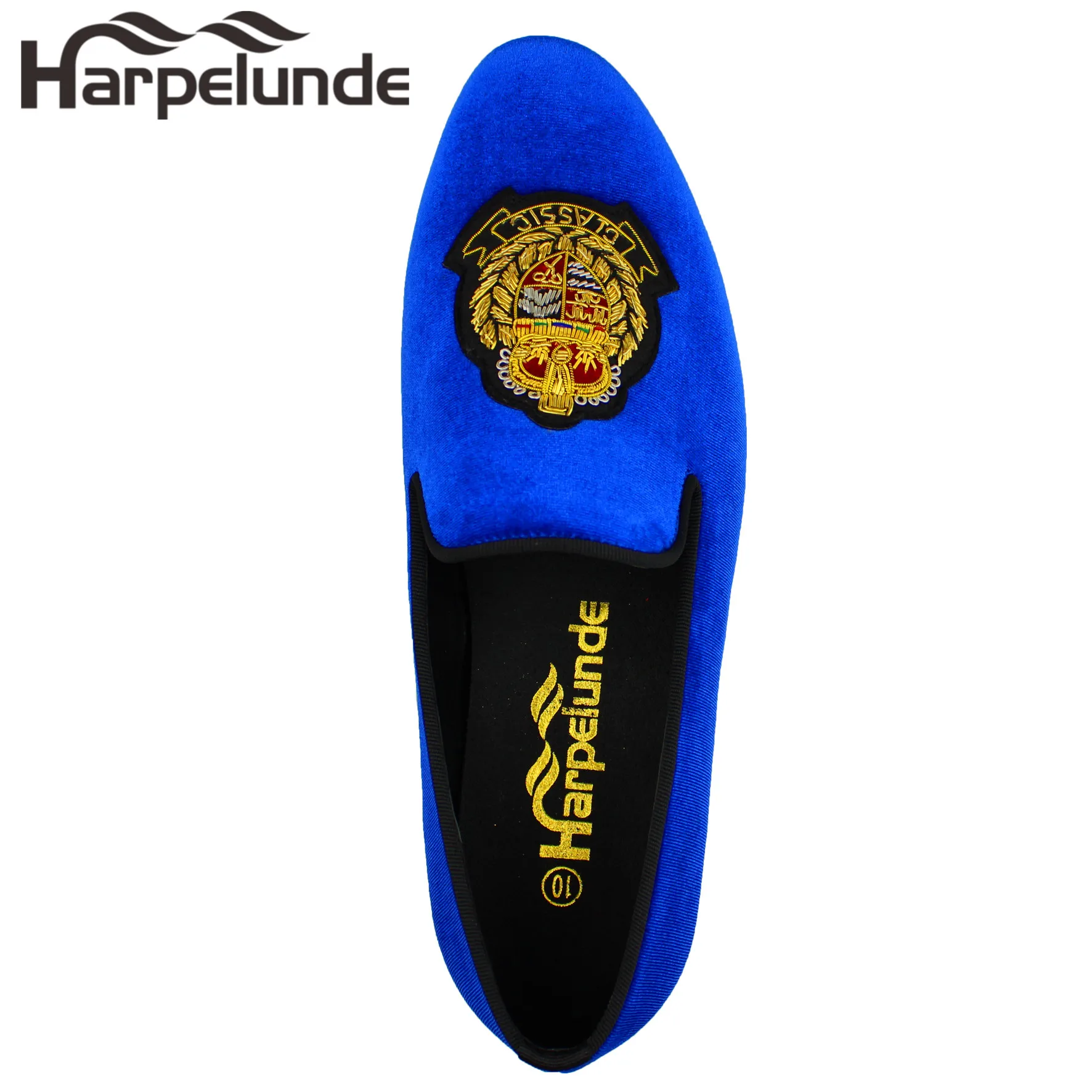 Harpelunde Blue Velvet Loafers Classic Bullion Mens Shoes Large Sizes