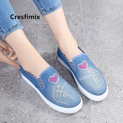 Zapatos De Mujer Women Cute Light Weight Demin Flat Platform Shoes Lady Fashion Sweet Slip on Shoes Teenager Casual Shoes E5286