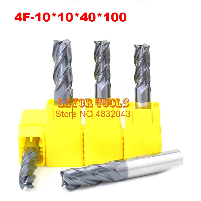 4F-10*10*40*100, 4 Flute Long Solid Carbide End Mill ALTiN Coat, Milling Cutter, CNC Lathe Tool, Router Bits for Metal Cutting